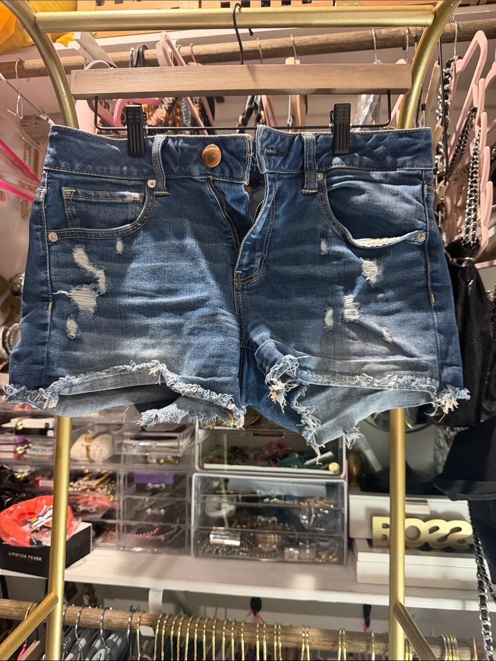 American Eagle Outfitters Distressed Dark Blue Denim Shorts